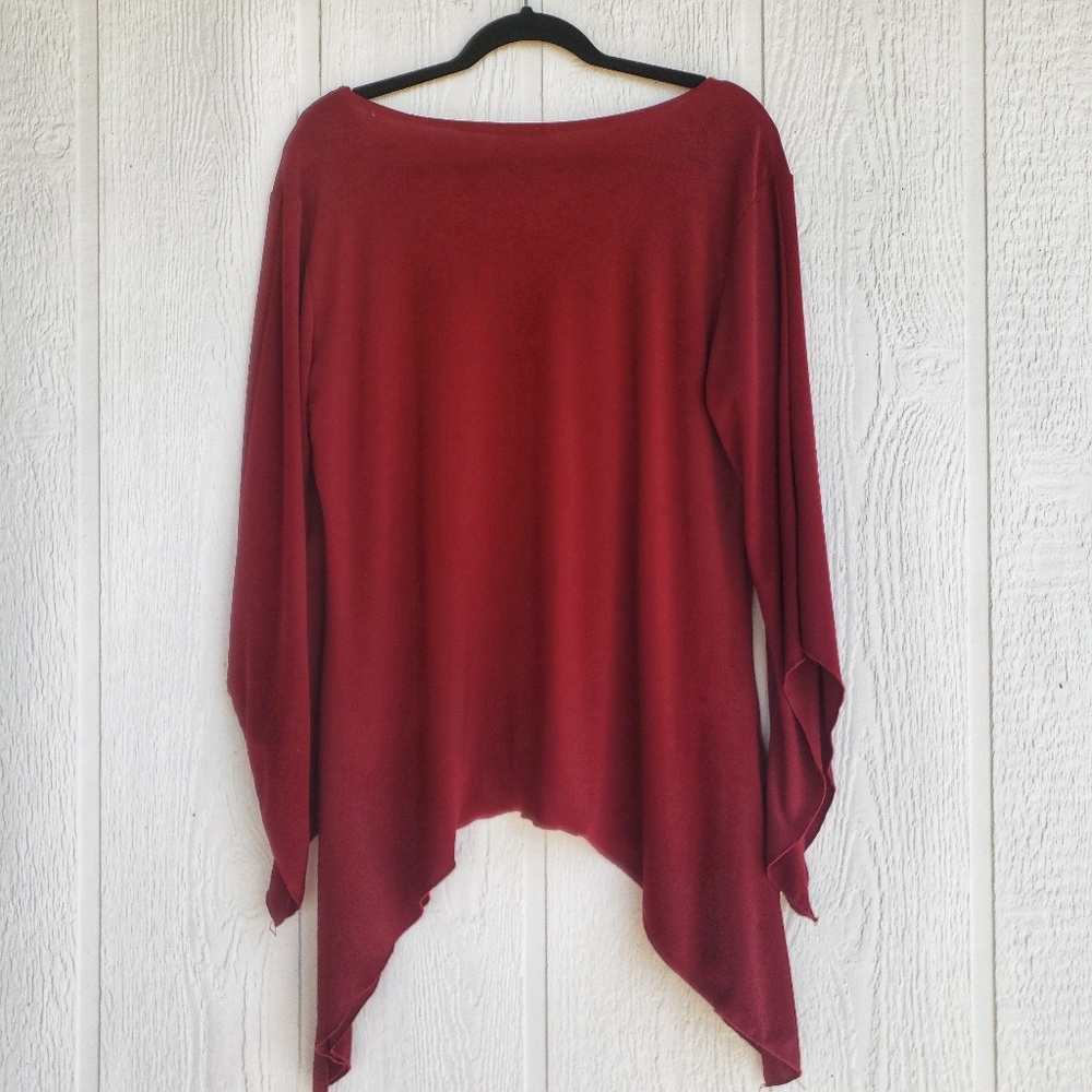 Red Over-sized Blouse Neck Embellishment Draped - Picture 2 of 8